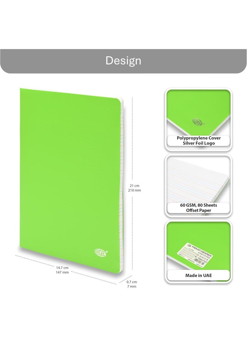 FIS Soft Cover Notebook, A5 Size (148x210mm), PP Material, Glued Binding, 80 Sheets White Paper, 4 Line Single Ruled, Pack of 5, Neon Green – FSNBA54LPPNGR - Image 3